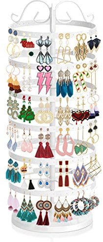 iDavosic.ly Ohrring Aufbewahrung mit 6 Etagen, Metall Ohrringständer Ohrringhalter Schmuckständer Baum 264 Löcher, Drehbar Schmuckaufbewahrung Ohrringe Jewelry Display Organizer, Weiß