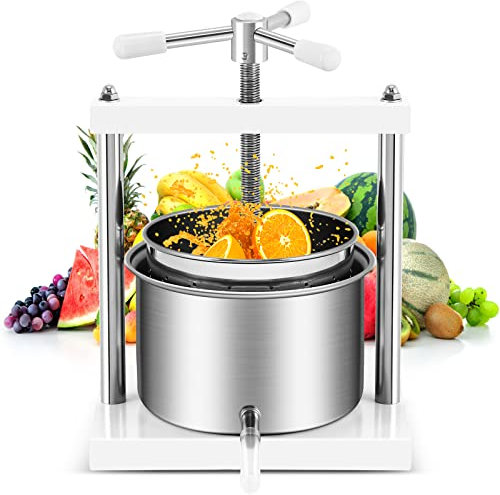 NAIZY Obstpresse Weinpresse Saftpresse 5L Edelstahl Manuell Fruchtpresse Obstmühle Beerenpresse Apfelpresse für Küche und Hausgebrauch Pressung für Trauben Obst Gemüse