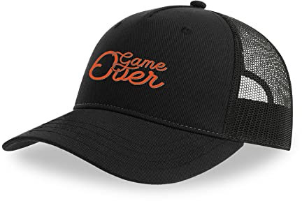 Maikomanija Game Over Cotton Trucker Cap Curved Visor Netback Hat Breathable Mesh Sport Top, Schwarz , One size
