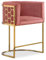 Menzzo Chaise de Bar Design Honey Velours Rose et Métal Or