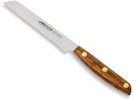 Arcos Serie Nordika - Cuchillo Tomatero - Acero Inoxidable NITRUM - Hoja de 130 mm - Mango de Madera Ovengkol 100% natural de bosques certificados FSC® - Embalaje 100% reciclado