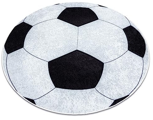 rugsx Kinderteppich JUNIOR 51553.802 Kreis Fußball, für Kinder, Anti-Rutsch - schwarz/weiß 120 cm
