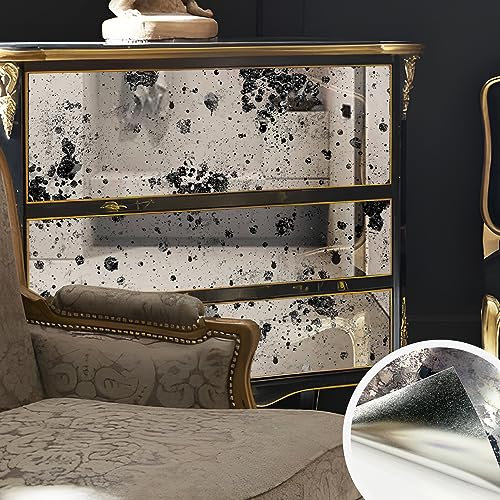LiveInUrban Antique Peel and Stick Wallpaper Modern Rusty Mirror, Waterproof Self Adhesive Wall Sticker for Furniture Sticker, Thickend Wall Mural Ink Stains Art Home Decor 39X100CM