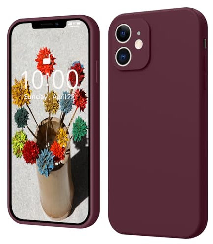 iPhone 12 Hülle Silikon Case, ElestBela Hanyhülle iPhone 12 Ultra Dünn Slim mit Microfiber, Kratzfeste Rundumschutz Case Schutzhülle Hülle für iPhone 12 6.1'' Weinrot