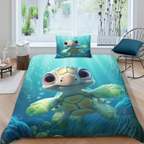 OPSREY Turtles Bettwäsche Kissenbezug Leichtathletik Bettdeckenbezug Luxuriös Bettbezug Wärme Steppdeckenbezug Set Komfortabel Bed Linen Sets Für Jungen Und Mädchen Single(135x200cm)