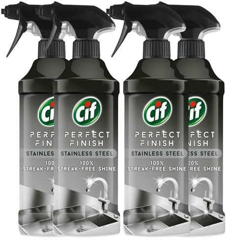 Cif Stainless Steel specialist Spray Scientifically designed to remove stubborn dirt for 100% streak-free shine on the stainless steel surfaces, Multi Buy 4 Pack