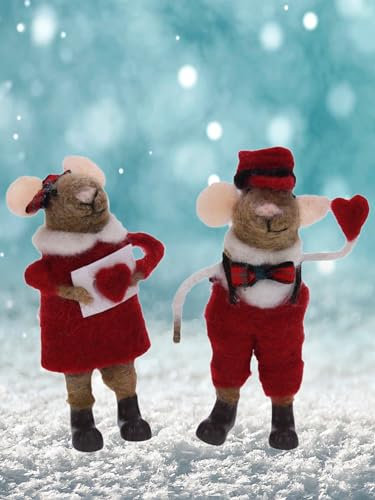 POMMERNTRAUM ® | Weihnachtsdekoration Filzfiguren Dekofiguren verliebte FilzMäuse mit Herz Mäuse Mäusepaar Filztiere (Paul + Paula)