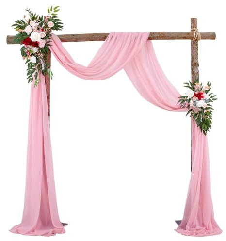 GVPOELR Hochzeitsbogen Tüllstoff, Rosa Hochzeitsbogen Vorhang, Querbehang Freihanddeko, Vorhänge Hochzeit Bogen Vorhänge, für Laube Hochzeit Torbogen