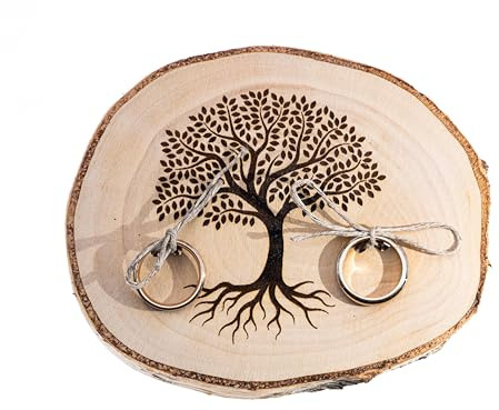 generico Portafedi in legno per matrimoni, porta anelli, fedi nuziali, con albero della vita classico (legno di betulla 10x12 cm)