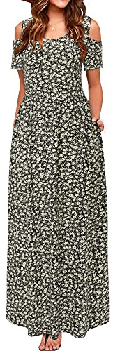 STYLEWORD Sommerkleid Damen Lang Kurzarm Maxikleid Blumen Kleider mit Taschen