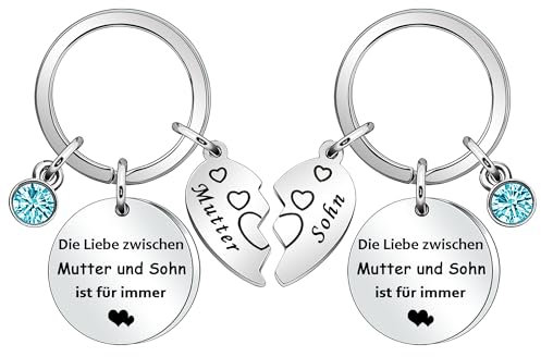 HEYEJET Mutter und Sohn Schlüsselanhänger Geschenke für Mutter Sohn 2 Stück Idee Muttertag Geschenk für Mama von sohn passende herz Schlüsselanhänger Geburtstagsgeschenke Weihnachts (Mutter and Sohn)