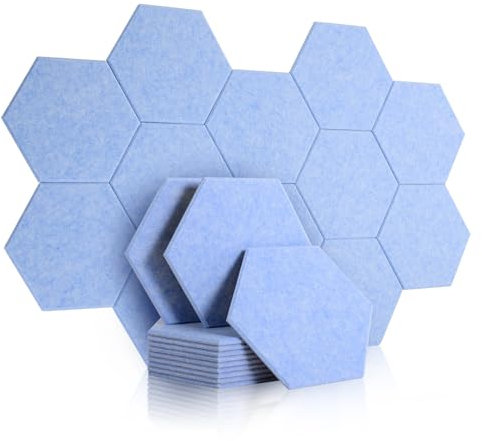 Rdutuok 12 Stück Akustik Panel,30x26x1cm Hexagon Akustik Absorber Schallschutzplatten Akustikpaneele Wand für Tonstudio, Büro,Studio und Wanddekoration (Hellblau)