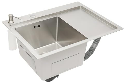 HarBin-Star Évier de cuisine, en acier inoxydable, 63 x 50 cm, encastrable, petit évier de cuisine, avec distributeur de savon, petit évier encastrable