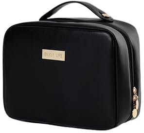 Granvoo Trousse de Toilette Femme Voyage, Sac à Cosmétiques Grande Capacité, Sac Toilette Imperméable en Cuir PU, Pochette Maquillage avec Poignée, Organisateurs de Toilettes Femme, 24x10x18CM (Noir)