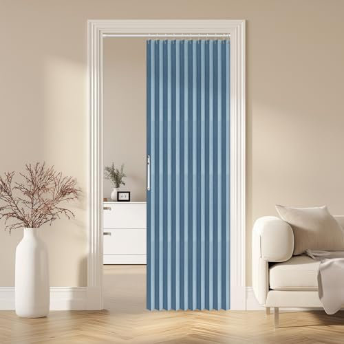 AJAZZ Door Curtain, Blue, 1 Panel, Magnetic, Light-blocking, Folding, Invisible Design, Suitable for Bedroom, Living Room, Closet, Modern Style