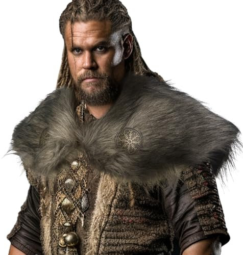 HiiFeuer Viking Artificial Fur Shawl Barbarian Fur Collar, Cosplay Wrap Medieval Costume Cloak, Retro Cape for LARP (Brown)
