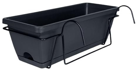 LOVIVER Jardinière Suspendue pour Balustrade de Balcon, Panier de Plantes, jardinière de clôture, Jardinières pour Appuis de Fenêtre, 35 x 19 x 14,5 cm, Gris foncé