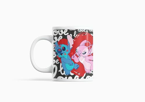 Tazza in ceramica con motivo Lilo, Stitch e Angel. Lascia che Stitch illumini il tuo San Valentino con amore e buffonate in questa tazza di ceramica. Non posso evitarlo, lo adoro e basta