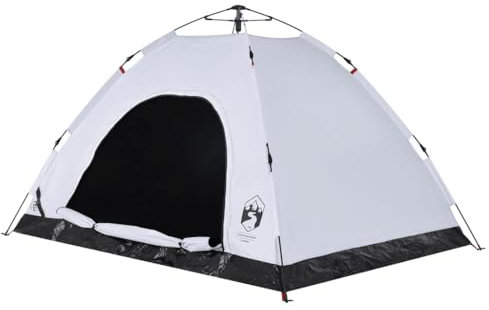 vidaXL Campingzelt 4 Personen, Kuppelzelt mit Quick-Release-System, Wurfzelt mit Netzwände E-Anschluss, Zelt, Weiß Verdunkelungsstoff 190T Polyester