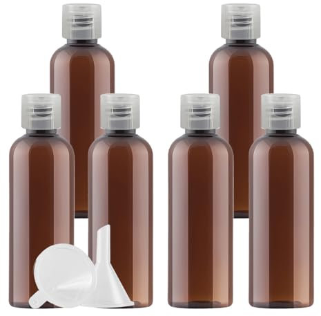 PQPAUTY 6 pièces 100ml Bleu Vide Plastique Bouteille avec Noir Bouchon à Bascule de Lotion pour crèmes gels shampooing lotions