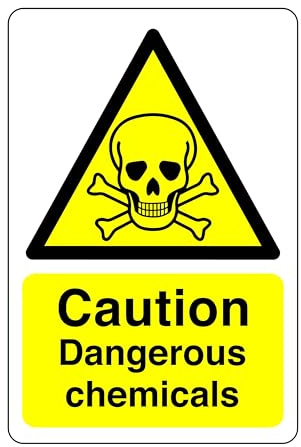 Warnschild Caution dangerous chemicals – ätzend, gefährlich, chemisch, schädlich, reizend, 1,2 mm starrer Kunststoff für den Innen- und Außenbereich (150 mm x 100 mm) Sichtabstand innerhalb von 3 m.