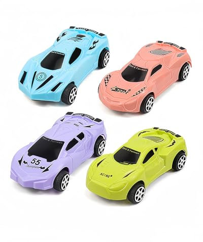 HSIXHAF Pack de 4 Mini-Voitures de Course - Véhicules à Tirer, Coffret Cadeau - Ensemble de Jouets pour Enfants à Partir de 3 Ans, Bleu, Violet, Rose, Vert, Aléatoires