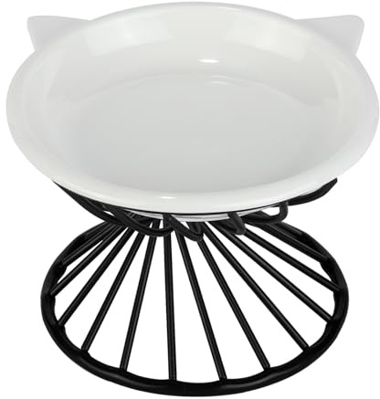 Elevated Cat Bowls,6.3 Wide Raised Ceramic Cat Food Bowl with Anti-Slip Metal Stand for Indoor Cats,Whisker Friendly,Protect Pet's Spine Pet Food Dishes for Flat Faced Cats and Kitten (White)