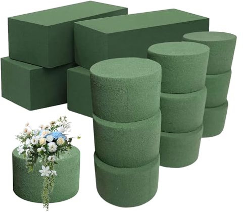 GBACHOOSE 13 Pack Wet Floral Foam for Fresh Flowers, Included 4 Pcs Florist Foam Bricks and 9 Pcs Cylinder Floral Foam, Floral Foam Blocks for Weddings, Florist, Party