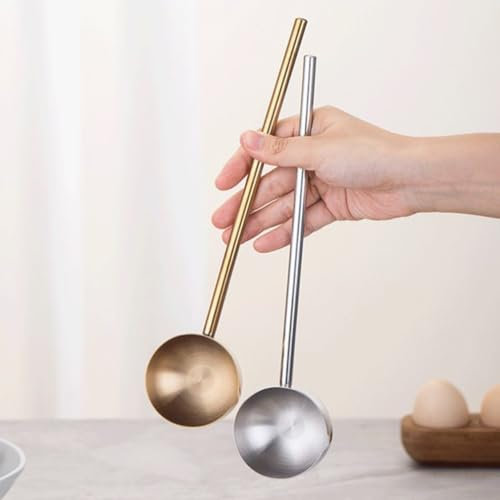 Cucharón de sopa, 2 cucharones de metal de acero inoxidable con mango largo, utensilios de cocina para cocinar