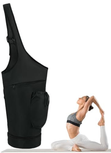Generisch Yoga-Tasche für Matte, Yogamatten-Tasche - Bequeme Yogamatten-Tasche aus schwarzem Nylon,Verstellbarer Schultergurt, große Aufbewahrungstasche für Yogamatten, Mobiltelefone, Geldbörsen