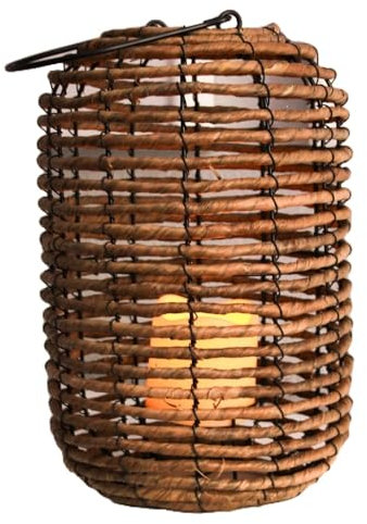 Star-Max Rattan Laterne 22x19cm mit flackender LED Kerze 7,5x7,5cm 35944
