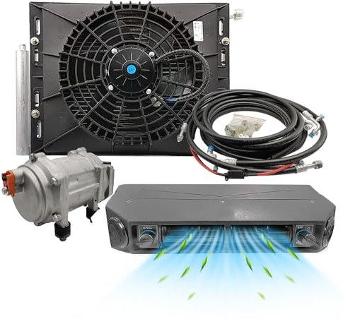 Aspligo Kit de aire acondicionado eléctrico de 12 V para debajo del salpicadero, sistema de CA universal de 12 voltios, apto para furgoneta, auto, RV, camión, autocaravana, barco, autobús (solo