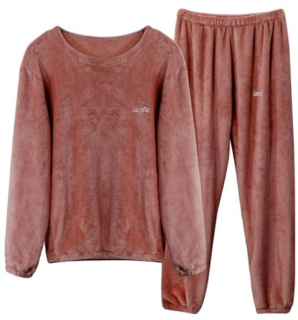 LACOFIA Pigiama Donna Invernale di Caldo Pile a Maniche Lunghe Abbigliamento da Notte Adulto Pigiama di Coppia Rosso Forte XXL
