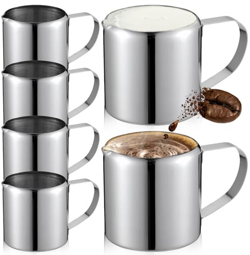 6 Stück Milchkännchen Edelstahl, 90ml Milchkanne Edelstahl Milchkännchen Klein Espressogießer 3oz Milchschaumkännchen für Milchaufschäumer Kaffeemaschine Espressoher Cappuccino Macchiato