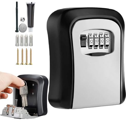 Key Lock Box Wall Mounted, 4 Digit Combination Security, Resettable Code Safe Lock Boxes, Garage Key Storage Box, Indoor Security Key Boxes, Sturdy Key Lock Storage