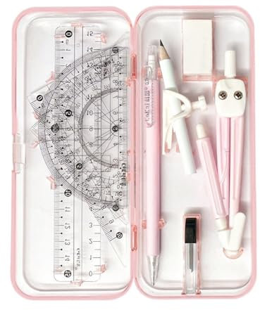 SWYSGS Set Geometria per Studenti, Compasso Goniometro Matematica con Righelli, Scatola di Kit Goniometro per Materiale Scolastico e Scolastico,9 Pezzi