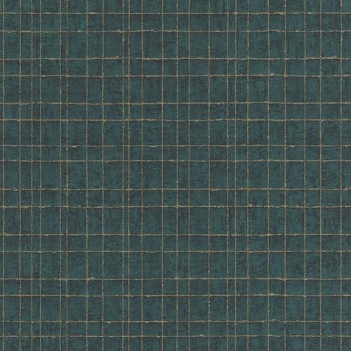 Rasch Tapete 551358 - Türkis-grüne Vliestapete mit geometrischem Motiv in Gold - 10,05m x 0,53m
