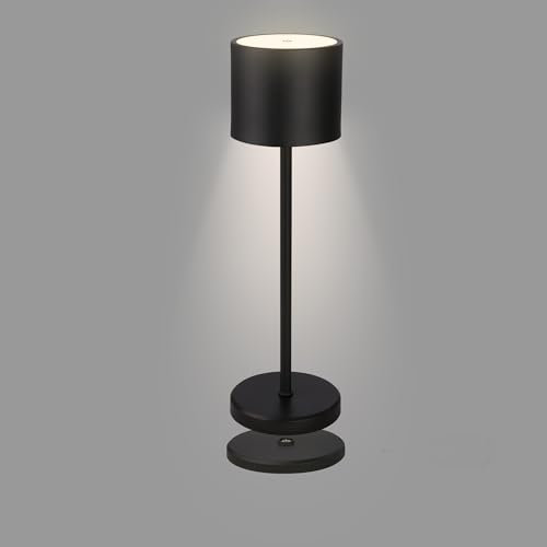 BRILONER - LED Tischlampe kabellos IP44 mit Ladestation, dimmbar in Stufen, Akku & Lichtquelle tauschbar, Nachttischlampe, Dekolampe, LED Lampe, Akku Tischleuchte, Wohnzimmer, 39,5x12,5 cm, Schwarz