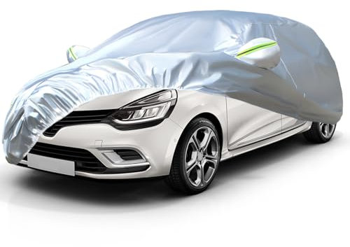 Favoto Abdeckplane Autoplane Winter Wasserdicht - Autoplane UV-Schutz Staubdicht Kratzfest Windfesten Atmungsaktiv Passend für Renault Clio(1990-2024) Silber