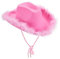 LYSINK Cowboyhut für Damen, flauschiger Pelzbesatz, Cowgirl-Hut, breite Krempe, hohe Kappe, Filz, Kuhhhüte, Rave-Junggesellenabschied-Zubehör, A-Pink Fluff, Einheitsgröße