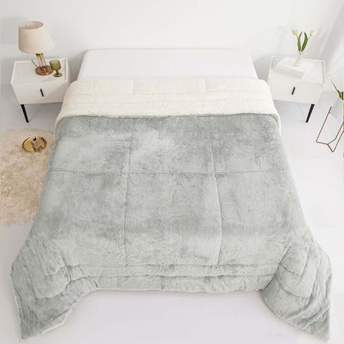 BESCH Edredón Invierno Borreguillo Nórdico 240x260 para Cama 135/150 Sin Funda Almohada - Edredón Borrego Sherpa Extra Suave, Cálido, Gruesa - Liso Gris Claro