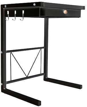 Scaffale da cucina con cassetto in metallo per forno a microonde, organizer per piccoli elettrodomestici e friggitrice ad aria, perfetto per cuociriso, condimenti, tostapane e stoviglie, nero