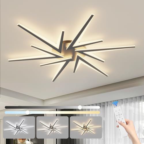Lanmorn Deckenleuchten Wohnbereich Led Dimmbar mit Fernbedienung, 92cm Deckenlampe Led Wohnzimmer, Wohnzimmerlampe Decke 72w LED 6800lm Dachlampe Schlafzimmer, Schwarz
