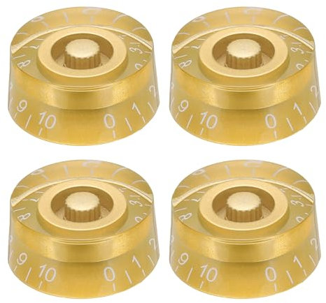 QUARKZMAN 4 Stück E Gitarrenknöpfe Gold Speed Volume Tone Control Knopf 1,03x0,45 Zoll Gitarren Einstellknöpfe für den Ersatz von E Gitarrenteilen (Gold weißes Wort)
