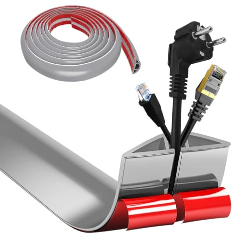 Kabelkanal Selbstklebend, Kabelbrücke Boden, 5cm x 5m Flexibler PVC Flach Kabelabdeckung Boden Kabelschutz Kabelschacht für alle Netzkabel Haus,Büros,Hotels,Lager,usw -Leicht Schneiden (Grau)