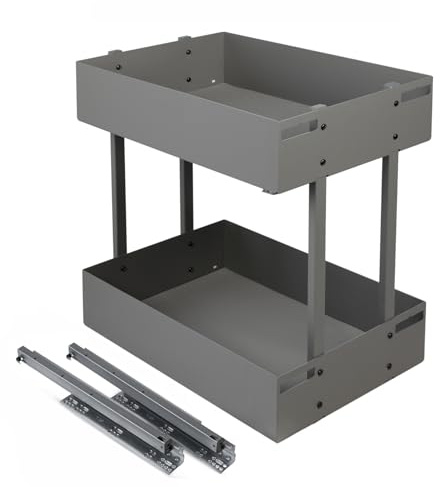 woplus Unterschrankauszug 2 Etagen 25–60 cm Anthrazit – Softclose Küchenschrankauszug Unterflurführung mit Vollauszug (Möbel 250mm)