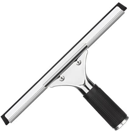 25cm Window Cleaning Squeegee Stainless Wiper with 2 Rubber Blade Replacement Windows Glass Scraper Rubber Non-slip Handle Shower Screen Cleaner Equipment for Bathroom Glass Door Mirror Car Tiles