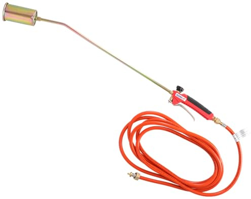 DEDRA Dachdecker-Set, 58kW Einzeldüsen-Gasbrenner, Industrial Anwärmbrenner, Abflammgerät, Düse ø 60 mm, 5 m Schlauch, 1850 °C maximale Heiztemperatur, 4000 g/h Gasverbrauch, 56cm Länge der Lanze