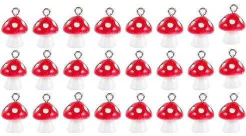 NARHOR 30Pcs 12Mm Pilz Anhänger Charms Pilz Harz Charms Pilz Schmuck Simulation Pilz Perlen Stränge DIY Schmuck Herstellung Zubehör für Armbänder Schlüsselbund Ohrringe Halskette