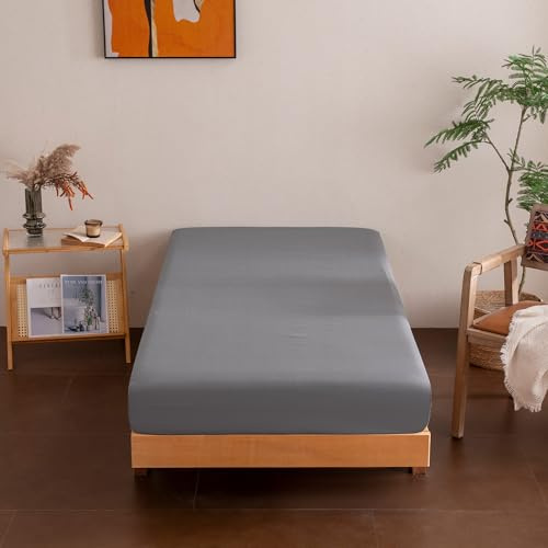Sonvie Spannbettlaken 90x200cm Spannbetttuch Stretch, Öko-Tex | Matratzenhöhe bis 30cm Bettlaken Weich und atmungsaktiv Maschinenwaschbar Grau